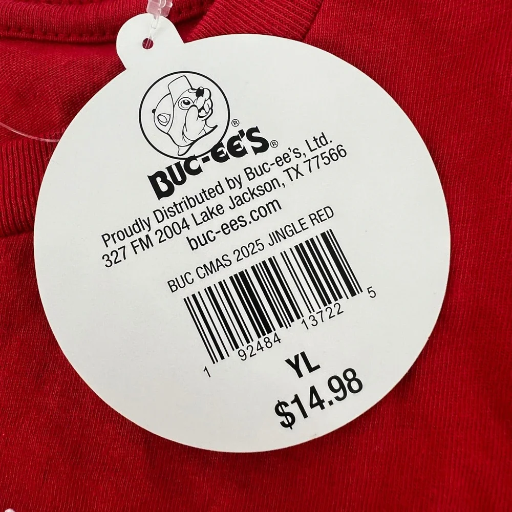Buc-ee's Kids Christmas 2025 Jingle Red Graphic T-Shirt Santa Beaver YL‎ NEW
